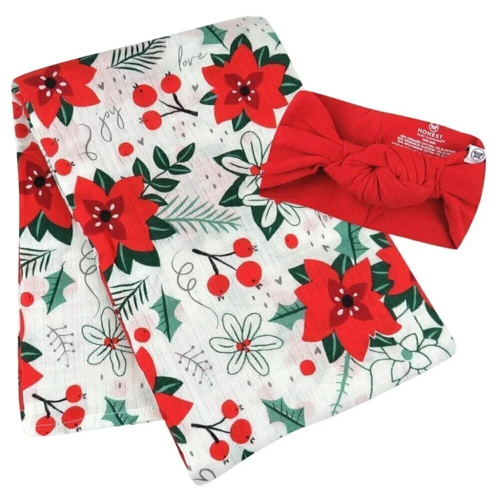 Honest Baby Organic Swaddle Blanket + Headband Gift Set - 2 Piece Set